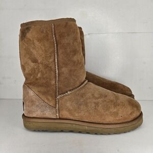 UGG Women's Sz 8 Classic Short 5825 Sheepskin Suede Winter Ankle Boots Warm Tan